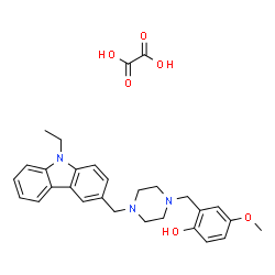 ChemSpider 2D Image | 2-({4-[(9-Ethyl-9H-carbazol-3-yl)methyl]-1-piperazinyl}methyl)-4-methoxyphenol ethanedioate (1:1) | C29H33N3O6