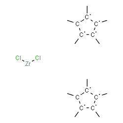 ChemSpider 2D Image | 1,2,3,4,5-Pentamethyl-1,2,3,4,5-cyclopentanepentayl - dichlorozirconium (2:1) | C20H30Cl2Zr