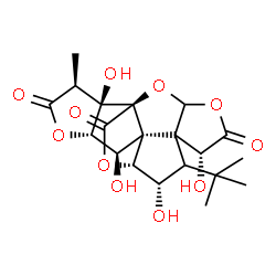 ChemSpider 2D Image | (1R,6R,7R,9S,10R,11R,12R,13S,16S,17R)-6,9,12,17-Tetrahydroxy-16-methyl-8-(2-methyl-2-propanyl)-2,4,14,19-tetraoxahexacyclo[8.7.2.0~1,11~.0~3,7~.0~7,11~.0~13,17~]nonadecane-5,15,18-trione | C20H24O11