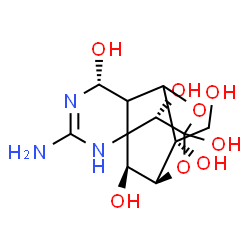 ChemSpider 2D Image | (5R,11S,12S,13S,14S)-3-Amino-14-(hydroxymethyl)-8,10-dioxa-2,4-diazatetracyclo[7.3.1.1~7,11~.0~1,6~]tetradec-3-ene-5,9,12,13,14-pentol | C11H17N3O8