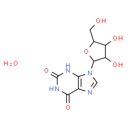 ChemSpider 2D Image | 9-Pentofuranosyl-3,9-dihydro-1H-purine-2,6-dione hydrate (1:1) | C10H14N4O7