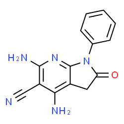 ChemSpider 2D Image | 4,6-Diamino-2-oxo-1-phenyl-2,3-dihydro-1H-pyrrolo[2,3-b]pyridine-5-carbonitrile | C14H11N5O