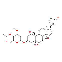 ChemSpider 2D Image | (3beta,5beta)-3-[(4-O-Acetyl-2,6-dideoxy-3-O-methylhexopyranosyl)oxy]-5,14-dihydroxy-19-oxocard-20(22)-enolide | C32H46O10