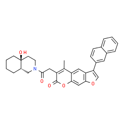 ChemSpider 2D Image | 6-{2-[(4aS,8aS)-4a-Hydroxyoctahydro-2(1H)-isoquinolinyl]-2-oxoethyl}-5-methyl-3-(2-naphthyl)-7H-furo[3,2-g]chromen-7-one | C33H31NO5
