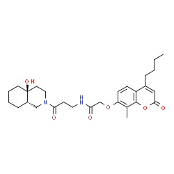 ChemSpider 2D Image | 2-[(4-Butyl-8-methyl-2-oxo-2H-chromen-7-yl)oxy]-N-{3-[(4aS,8aS)-4a-hydroxyoctahydro-2(1H)-isoquinolinyl]-3-oxopropyl}acetamide | C28H38N2O6