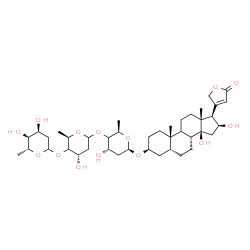 ChemSpider 2D Image | (3beta,5beta,9xi,16beta)-3-{[2,6-Dideoxy-D-ribo-hexopyranosyl-(1->4)-(4xi)-2,6-dideoxy-D-erythro-hexopyranosyl-(1->4)-(4xi)-2,6-dideoxy-beta-D-erythro-hexopyranosyl]oxy}-14,16-dihydroxycard-20(22)-eno
lide | C41H64O14