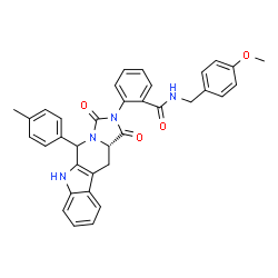 ChemSpider 2D Image | N-(4-Methoxybenzyl)-2-[(11aS)-5-(4-methylphenyl)-1,3-dioxo-5,6,11,11a-tetrahydro-1H-imidazo[1',5':1,6]pyrido[3,4-b]indol-2(3H)-yl]benzamide | C35H30N4O4
