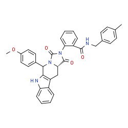 ChemSpider 2D Image | 2-[(11aS)-5-(4-Methoxyphenyl)-1,3-dioxo-5,6,11,11a-tetrahydro-1H-imidazo[1',5':1,6]pyrido[3,4-b]indol-2(3H)-yl]-N-(4-methylbenzyl)benzamide | C35H30N4O4