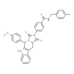 ChemSpider 2D Image | 4-[(11aS)-5-(4-Methoxyphenyl)-1,3-dioxo-5,6,11,11a-tetrahydro-1H-imidazo[1',5':1,6]pyrido[3,4-b]indol-2(3H)-yl]-N-(4-methylbenzyl)benzamide | C35H30N4O4