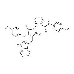 ChemSpider 2D Image | N-(4-Ethylphenyl)-2-[(11aS)-5-(4-methoxyphenyl)-1,3-dioxo-5,6,11,11a-tetrahydro-1H-imidazo[1',5':1,6]pyrido[3,4-b]indol-2(3H)-yl]benzamide | C35H30N4O4