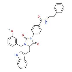 ChemSpider 2D Image | 4-[(11aS)-5-(3-Methoxyphenyl)-1,3-dioxo-5,6,11,11a-tetrahydro-1H-imidazo[1',5':1,6]pyrido[3,4-b]indol-2(3H)-yl]-N-(2-phenylethyl)benzamide | C35H30N4O4