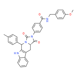 ChemSpider 2D Image | N-(4-Methoxybenzyl)-4-[(11aS)-5-(4-methylphenyl)-1,3-dioxo-5,6,11,11a-tetrahydro-1H-imidazo[1',5':1,6]pyrido[3,4-b]indol-2(3H)-yl]benzamide | C35H30N4O4
