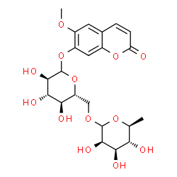 ChemSpider 2D Image | 6-Methoxy-2-oxo-2H-chromen-7-yl 6-O-(6-deoxy-L-mannopyranosyl)-D-glucopyranoside | C22H28O13
