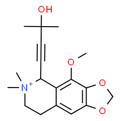 ChemSpider 2D Image | 5-(3-Hydroxy-3-methyl-1-butyn-1-yl)-4-methoxy-6,6-dimethyl-5,6,7,8-tetrahydro[1,3]dioxolo[4,5-g]isoquinolin-6-ium | C18H24NO4