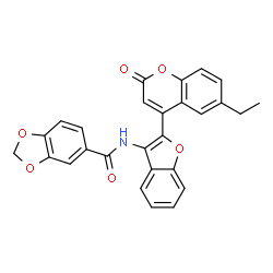 ChemSpider 2D Image | N-[2-(6-Ethyl-2-oxo-2H-chromen-4-yl)-1-benzofuran-3-yl]-1,3-benzodioxole-5-carboxamide | C27H19NO6