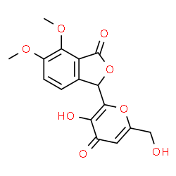 ChemSpider 2D Image | 3-[3-Hydroxy-6-(hydroxymethyl)-4-oxo-4H-pyran-2-yl]-6,7-dimethoxy-2-benzofuran-1(3H)-one | C16H14O8