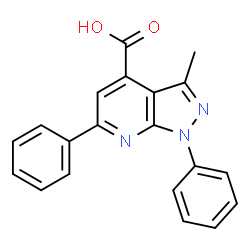 ChemSpider 2D Image | 3-Methyl-1,6-diphenyl-1H-pyrazolo[3,4-b]pyridine-4-carboxylic acid | C20H15N3O2