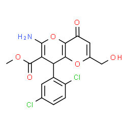 ChemSpider 2D Image | Methyl 2-amino-4-(2,5-dichlorophenyl)-6-(hydroxymethyl)-8-oxo-4,8-dihydropyrano[3,2-b]pyran-3-carboxylate | C17H13Cl2NO6