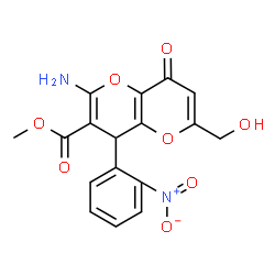 ChemSpider 2D Image | Methyl 2-amino-6-(hydroxymethyl)-4-(2-nitrophenyl)-8-oxo-4,8-dihydropyrano[3,2-b]pyran-3-carboxylate | C17H14N2O8