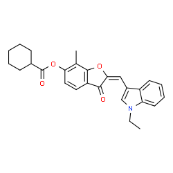 ChemSpider 2D Image | (2E)-2-[(1-Ethyl-1H-indol-3-yl)methylene]-7-methyl-3-oxo-2,3-dihydro-1-benzofuran-6-yl cyclohexanecarboxylate | C27H27NO4