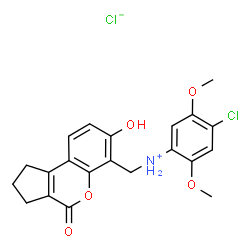 ChemSpider 2D Image | 4-Chloro-N-[(7-hydroxy-4-oxo-1,2,3,4-tetrahydrocyclopenta[c]chromen-6-yl)methyl]-2,5-dimethoxyanilinium chloride | C21H21Cl2NO5