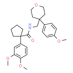 ChemSpider 2D Image | 1-(3,4-Dimethoxyphenyl)-N-{[4-(4-methoxyphenyl)tetrahydro-2H-pyran-4-yl]methyl}cyclopentanecarboxamide | C27H35NO5
