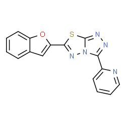 ChemSpider 2D Image | 6-(1-Benzofuran-2-yl)-3-(2-pyridinyl)[1,2,4]triazolo[3,4-b][1,3,4]thiadiazole | C16H9N5OS