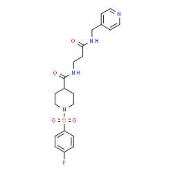 ChemSpider 2D Image | 1-[(4-Fluorophenyl)sulfonyl]-N-{3-oxo-3-[(4-pyridinylmethyl)amino]propyl}-4-piperidinecarboxamide | C21H25FN4O4S