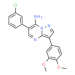 ChemSpider 2D Image | 6-(3-Chlorophenyl)-3-(3,4-dimethoxyphenyl)pyrazolo[1,5-a]pyrimidin-7-amine | C20H17ClN4O2