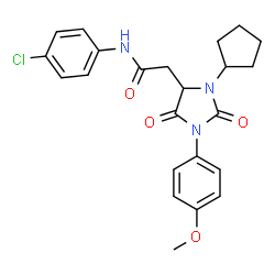 ChemSpider 2D Image | N-(4-Chlorophenyl)-2-[3-cyclopentyl-1-(4-methoxyphenyl)-2,5-dioxo-4-imidazolidinyl]acetamide | C23H24ClN3O4