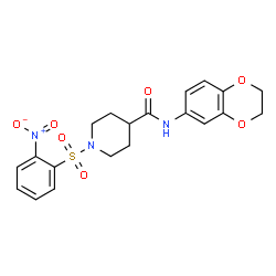 ChemSpider 2D Image | N-(2,3-Dihydro-1,4-benzodioxin-6-yl)-1-[(2-nitrophenyl)sulfonyl]-4-piperidinecarboxamide | C20H21N3O7S