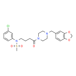 ChemSpider 2D Image | N-{4-[4-(1,3-Benzodioxol-5-ylmethyl)-1-piperazinyl]-4-oxobutyl}-N-(3-chlorophenyl)methanesulfonamide | C23H28ClN3O5S