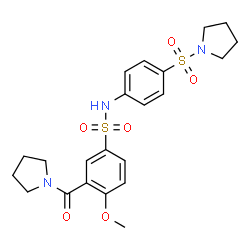 ChemSpider 2D Image | 4-Methoxy-3-(1-pyrrolidinylcarbonyl)-N-[4-(1-pyrrolidinylsulfonyl)phenyl]benzenesulfonamide | C22H27N3O6S2