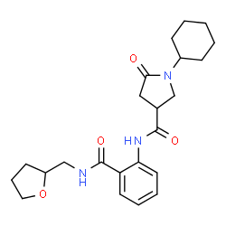ChemSpider 2D Image | 1-Cyclohexyl-5-oxo-N-{2-[(tetrahydro-2-furanylmethyl)carbamoyl]phenyl}-3-pyrrolidinecarboxamide | C23H31N3O4