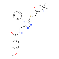 ChemSpider 2D Image | 4-Methoxy-N-{[5-({2-[(2-methyl-2-propanyl)amino]-2-oxoethyl}sulfanyl)-4-phenyl-4H-1,2,4-triazol-3-yl]methyl}benzamide | C23H27N5O3S
