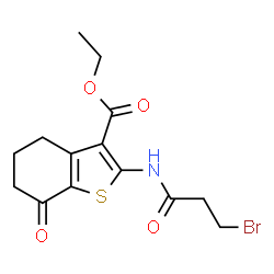ChemSpider 2D Image | Ethyl 2-[(3-bromopropanoyl)amino]-7-oxo-4,5,6,7-tetrahydro-1-benzothiophene-3-carboxylate | C14H16BrNO4S