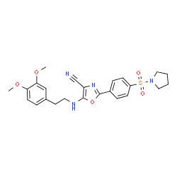 ChemSpider 2D Image | 5-{[2-(3,4-Dimethoxyphenyl)ethyl]amino}-2-[4-(1-pyrrolidinylsulfonyl)phenyl]-1,3-oxazole-4-carbonitrile | C24H26N4O5S