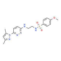 ChemSpider 2D Image | N-(2-{[6-(3,5-Dimethyl-1H-pyrazol-1-yl)-3-pyridazinyl]amino}ethyl)-4-methoxybenzenesulfonamide | C18H22N6O3S