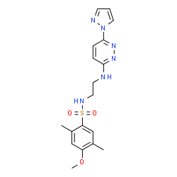 ChemSpider 2D Image | 4-Methoxy-2,5-dimethyl-N-(2-{[6-(1H-pyrazol-1-yl)-3-pyridazinyl]amino}ethyl)benzenesulfonamide | C18H22N6O3S