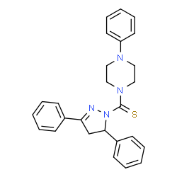 ChemSpider 2D Image | (3,5-Diphenyl-4,5-dihydro-1H-pyrazol-1-yl)(4-phenyl-1-piperazinyl)methanethione | C26H26N4S