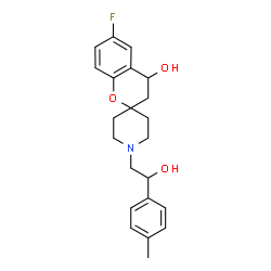 ChemSpider 2D Image | 6-Fluoro-1'-[2-hydroxy-2-(4-methylphenyl)ethyl]-3,4-dihydrospiro[chromene-2,4'-piperidin]-4-ol | C22H26FNO3