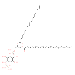 ChemSpider 2D Image | (2R)-3-[(Hydroxy{[(2R,3R,5S,6R)-2,3,5,6-tetrahydroxy-4-(phosphonooxy)cyclohexyl]oxy}phosphoryl)oxy]-2-(stearoyloxy)propyl (5E,8E,11E,14E)-5,8,11,14-icosatetraenoate | C47H84O16P2