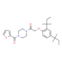 ChemSpider 2D Image | 2-[2,4-Bis(2-methyl-2-butanyl)phenoxy]-1-[4-(2-furoyl)-1-piperazinyl]ethanone | C27H38N2O4