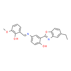 ChemSpider 2D Image | 2-(5-Ethyl-1,3-benzoxazol-2-yl)-4-[(E)-(2-hydroxy-3-methoxybenzylidene)amino]phenol | C23H20N2O4