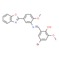ChemSpider 2D Image | 2-[(5-Benzooxazol-2-yl-2-methoxy-phenylimino)-methyl]-4-bromo-6-methoxy-phenol | C22H17BrN2O4