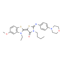 ChemSpider 2D Image | (2E,5Z)-3-Butyl-5-(3-ethyl-5-methoxy-1,3-benzothiazol-2(3H)-ylidene)-2-{[4-(4-morpholinyl)phenyl]imino}-1,3-thiazolidin-4-one | C27H32N4O3S2