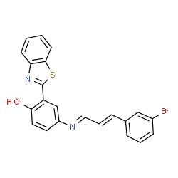 ChemSpider 2D Image | 2-(1,3-Benzothiazol-2-yl)-4-{(E)-[(2E)-3-(3-bromophenyl)-2-propen-1-ylidene]amino}phenol | C22H15BrN2OS