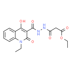ChemSpider 2D Image | Ethyl 3-{2-[(1-ethyl-4-hydroxy-2-oxo-1,2-dihydro-3-quinolinyl)carbonyl]hydrazino}-3-oxopropanoate | C17H19N3O6