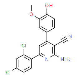 ChemSpider 2D Image | 2-Amino-6-(2,4-dichloro-phenyl)-4-(4-hydroxy-3-methoxy-phenyl)-nicotinonitrile | C19H13Cl2N3O2