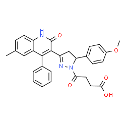 ChemSpider 2D Image | 4-[5-(4-Methoxyphenyl)-3-(6-methyl-2-oxo-4-phenyl-1,2-dihydro-3-quinolinyl)-4,5-dihydro-1H-pyrazol-1-yl]-4-oxobutanoic acid | C30H27N3O5